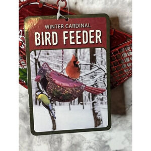 Cardinal Bird Feeder NWT Yard Ornament Winter Red/Hinged/bird Seed/Tree/Glitter